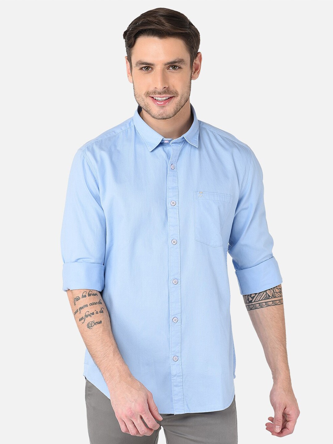 

MOZZO Classic Slim Fit Cotton Casual Shirt, Blue