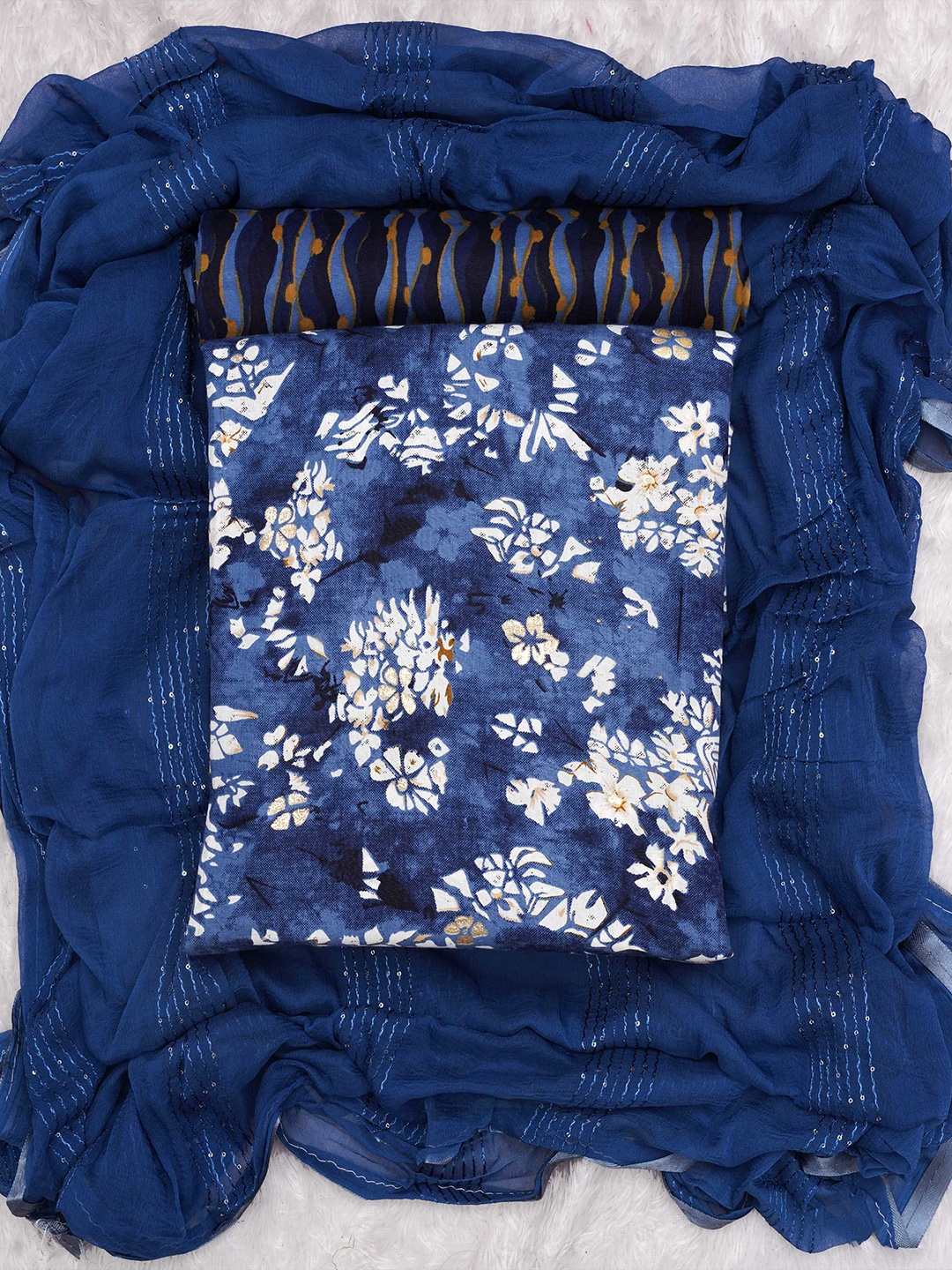 

KALINI Floral Printed Unstitched Dress Material, Blue
