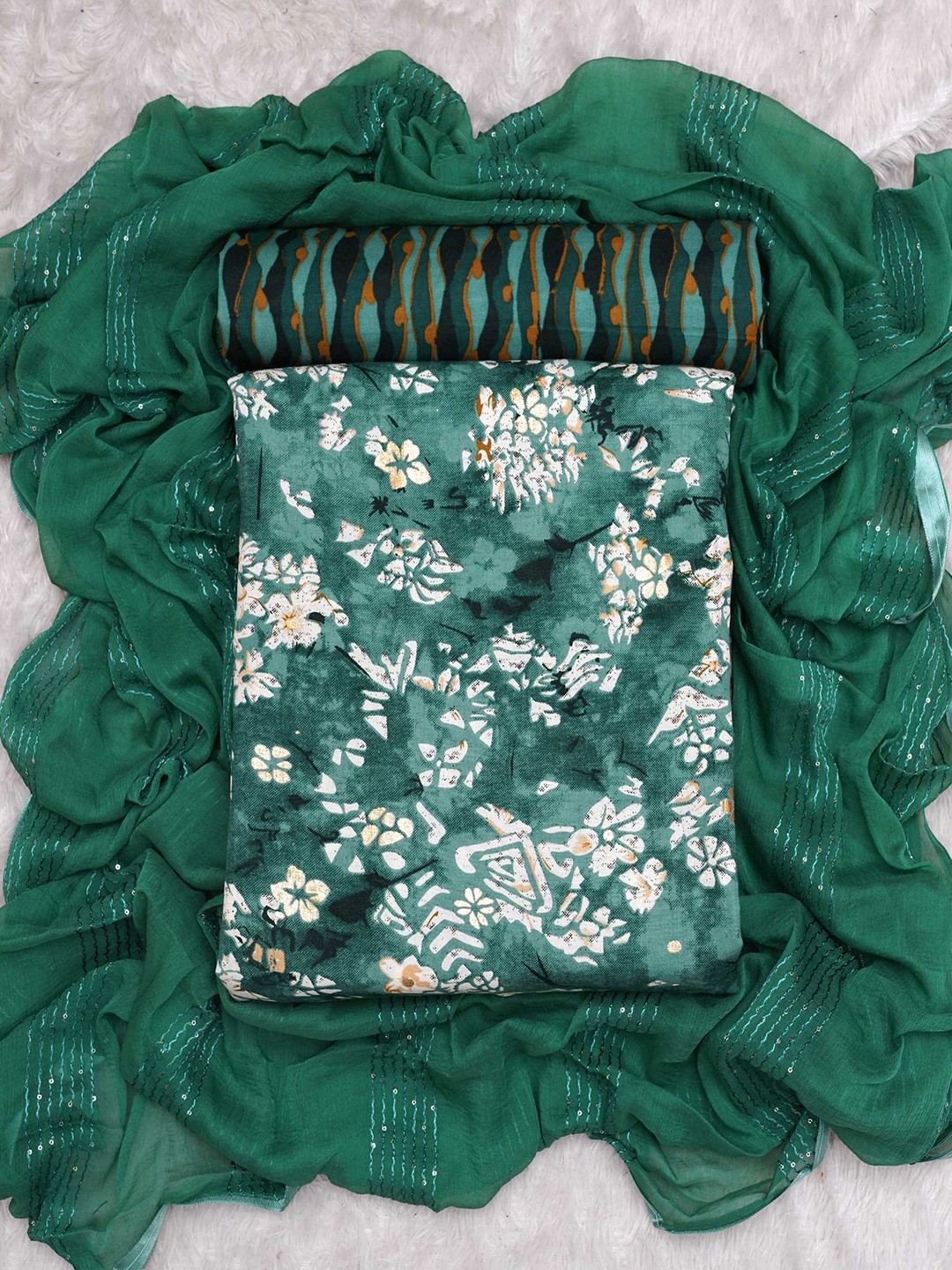 

KALINI Floral Printed Unstitched Dress Material, Teal