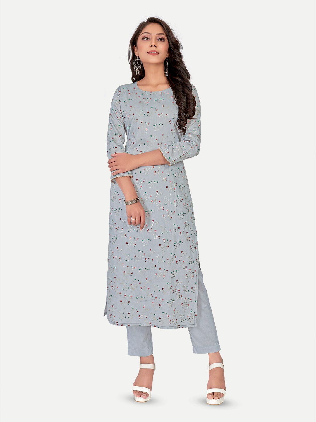 

Riti Floral Printed Cotton Straight Kurta, Grey