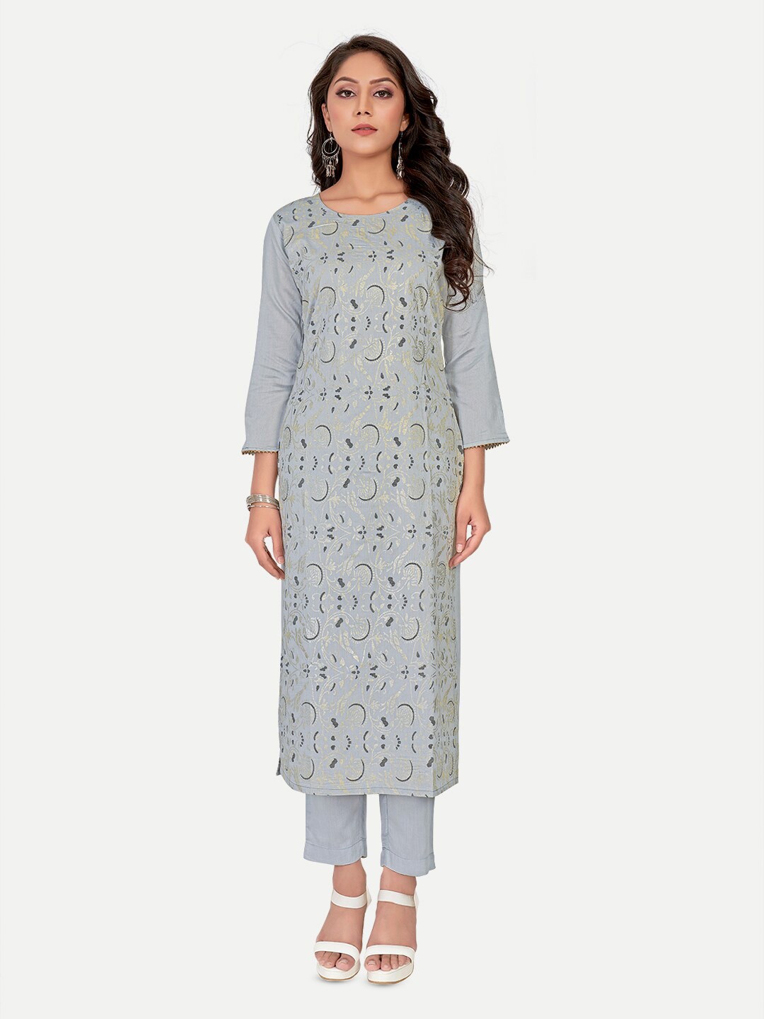 

Riti Floral Printed Chanderi Cotton Kurta, Grey