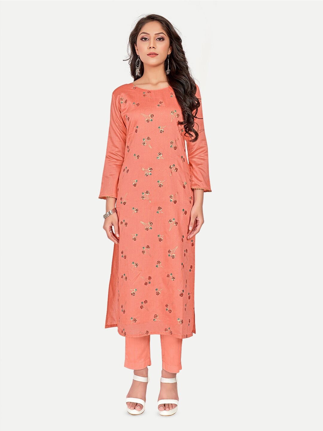 

Riti Floral Printed Chanderi Cotton Kurta, Orange