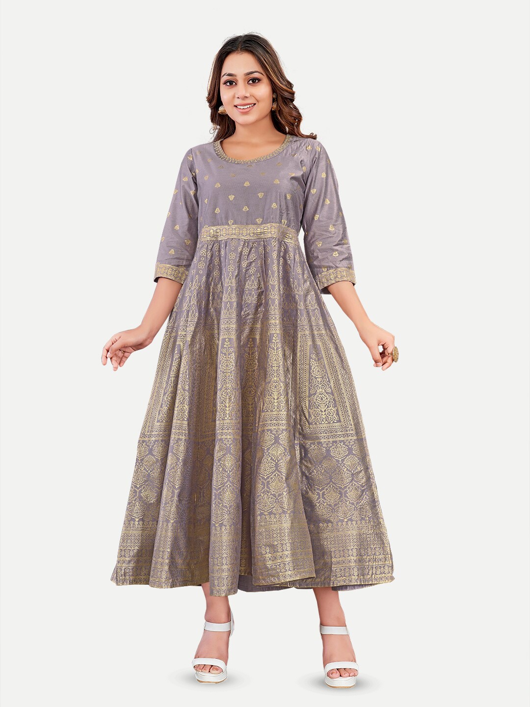 

Riti Ethnic Motifs Woven Design Round Neck Anarkali Kurta, Lavender