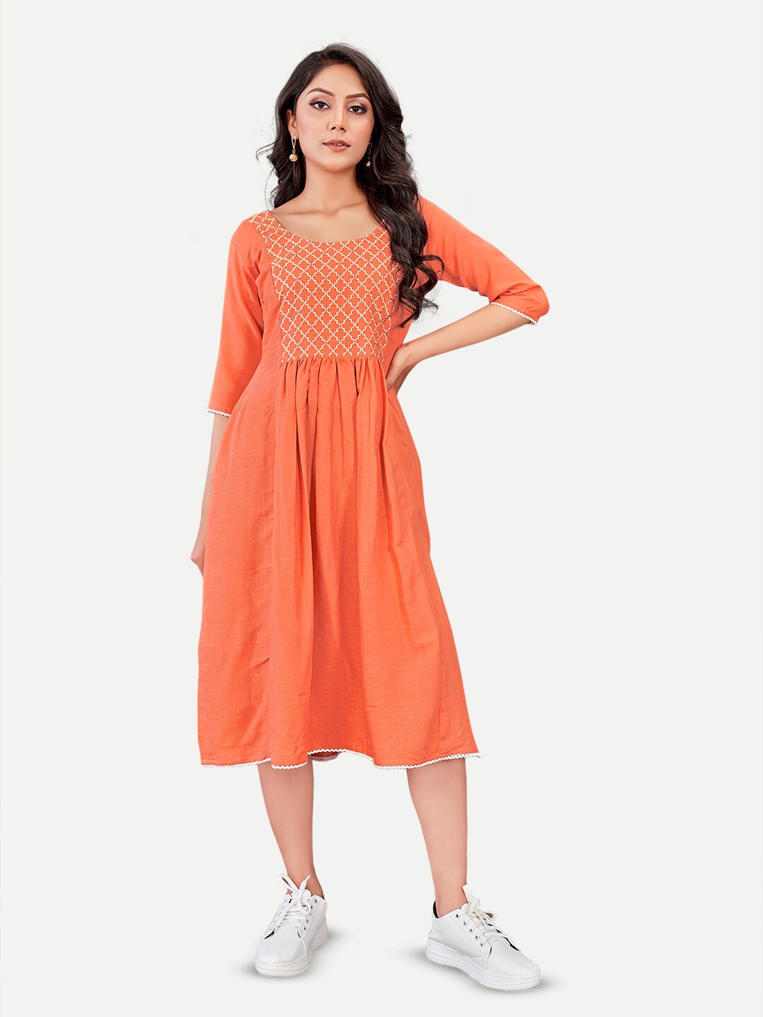 

Riti Ethnic Motifs Embroidered A-Line Ethnic Dress, Orange