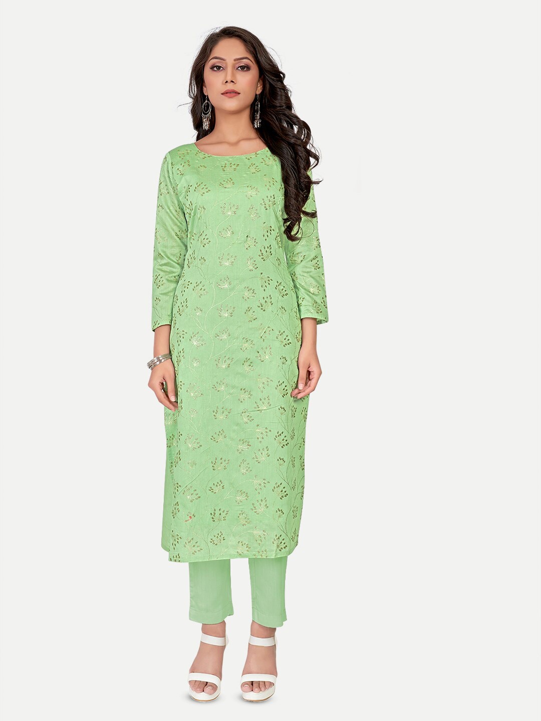 

Riti Floral Printed Chanderi Cotton Kurta, Green