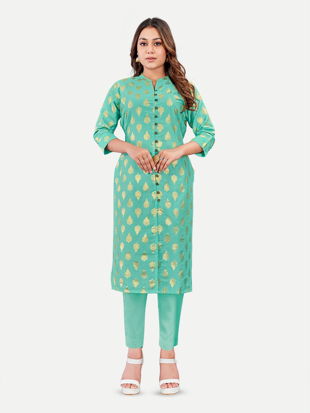 

Riti Ethnic Motifs Printed Cotton Kurta, Turquoise blue