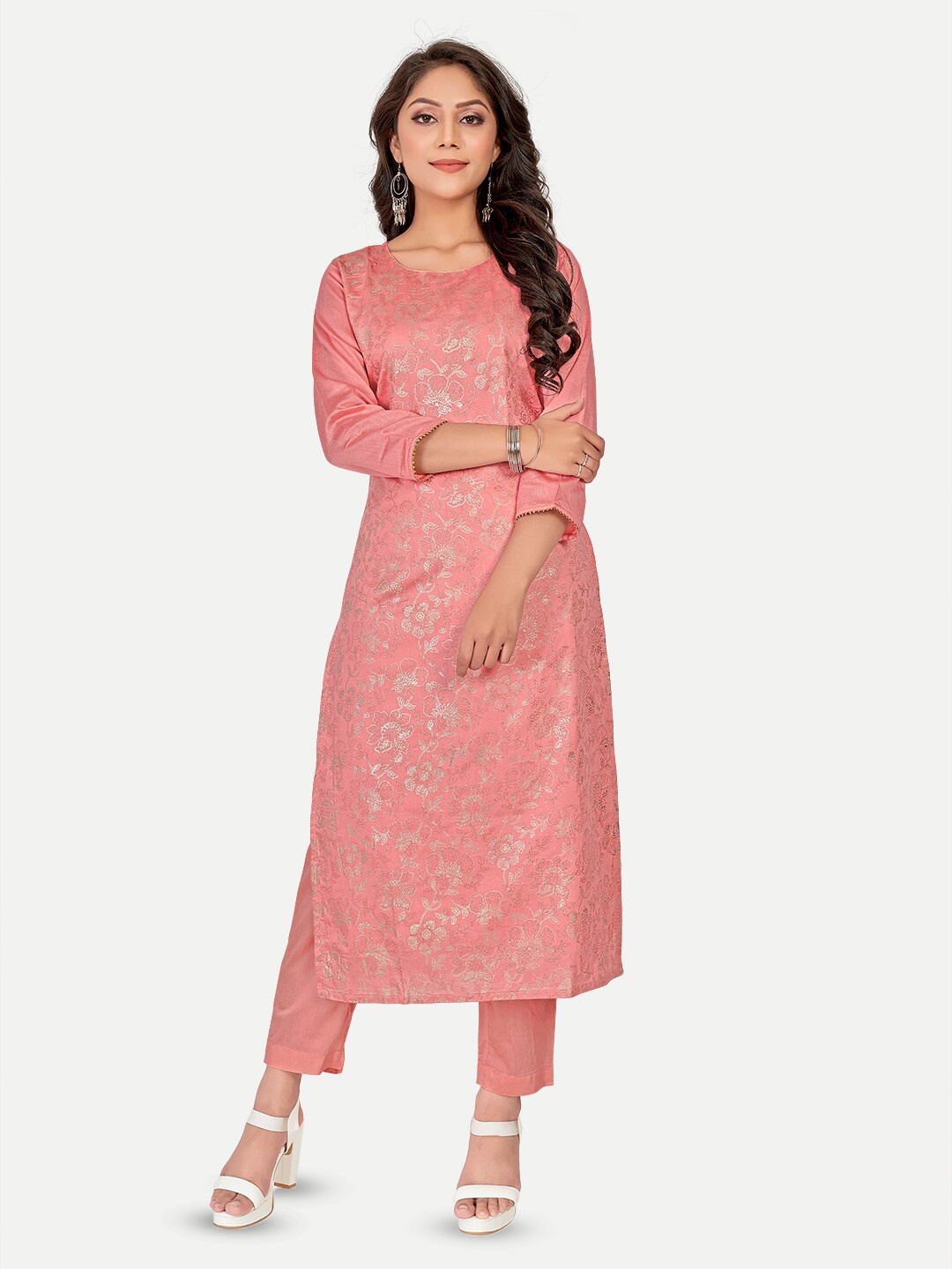

Riti Ethnic Motifs Woven Design Chanderi Cotton Kurta, Pink