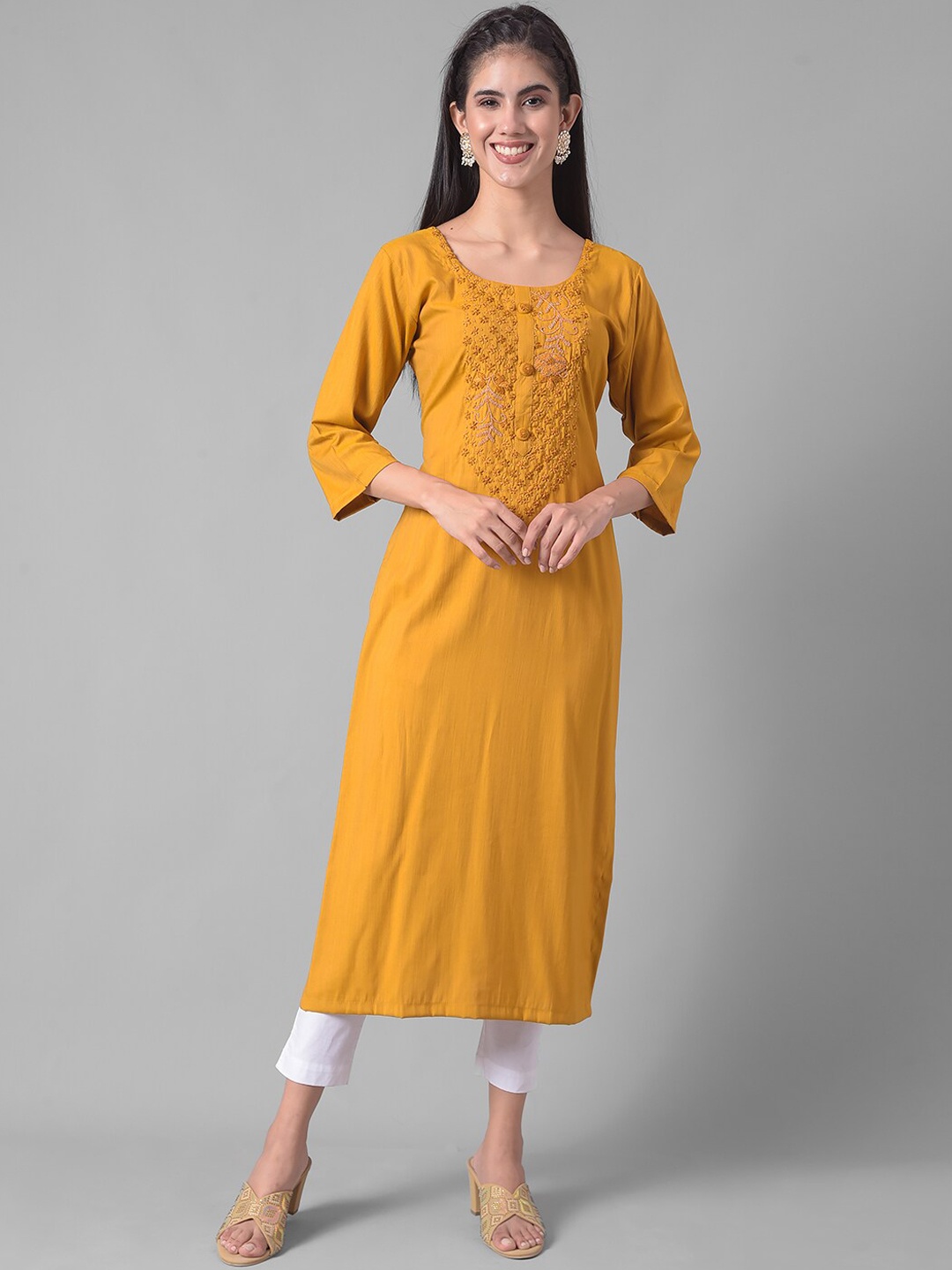 

Dollar Missy Yoke Design Thread Work Cotton Kurta, Yellow