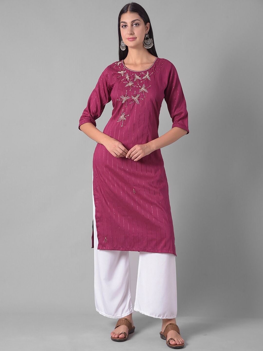 

Dollar Missy Embellished Yoke Design Beads And Sequin Thread Work Straight Kurta, Burgundy