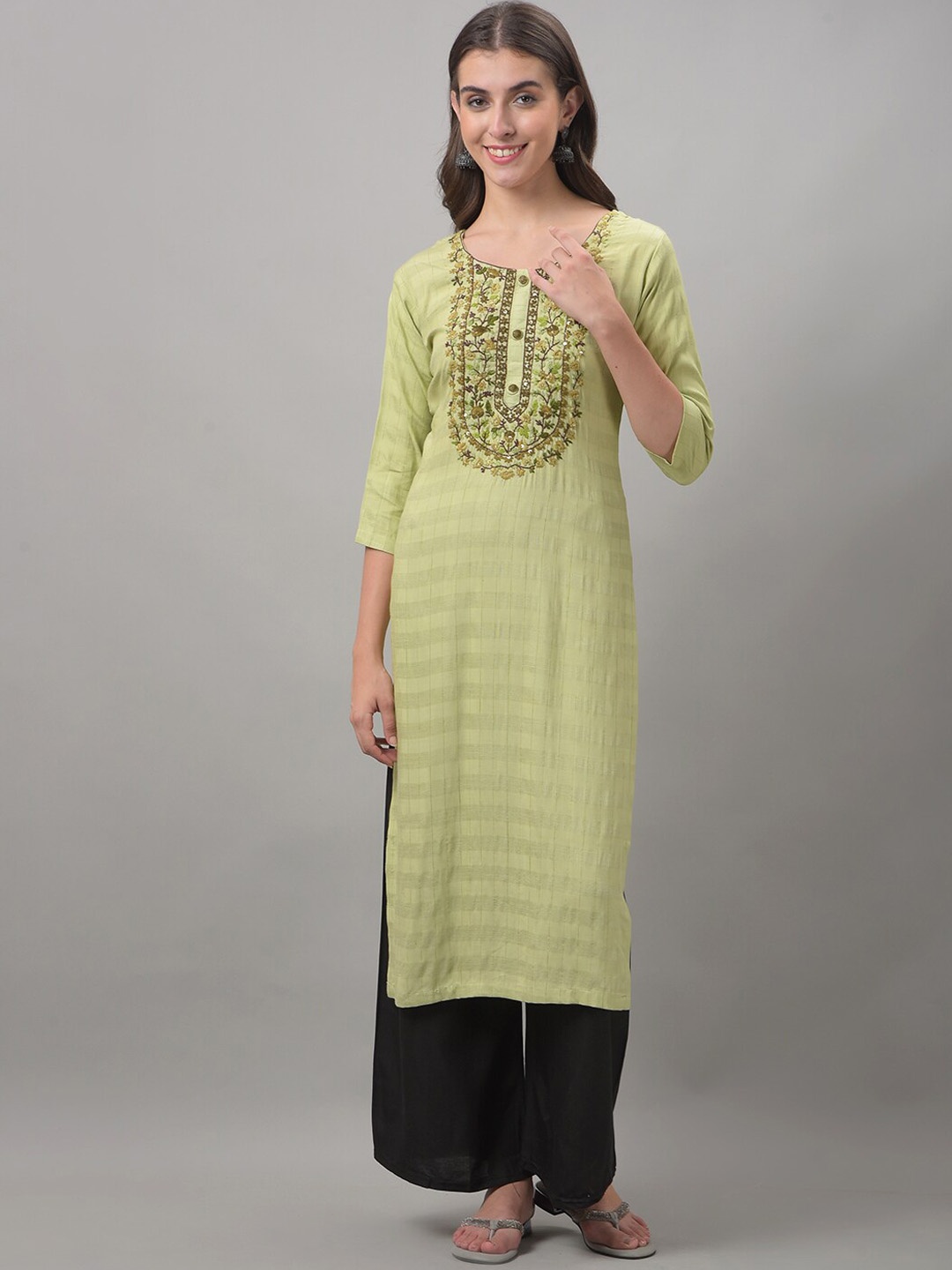 

Dollar Missy Yoke Design Sequin Detail Round Neck Straight Kurta, Green