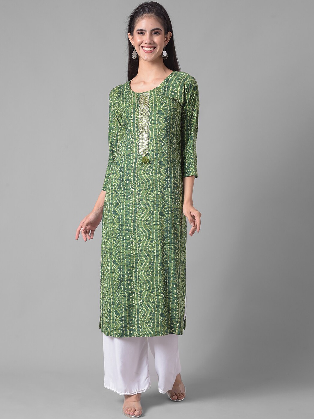 

Dollar Missy Bandhani Printed Mirror Work Detail Straight Kurta, Green