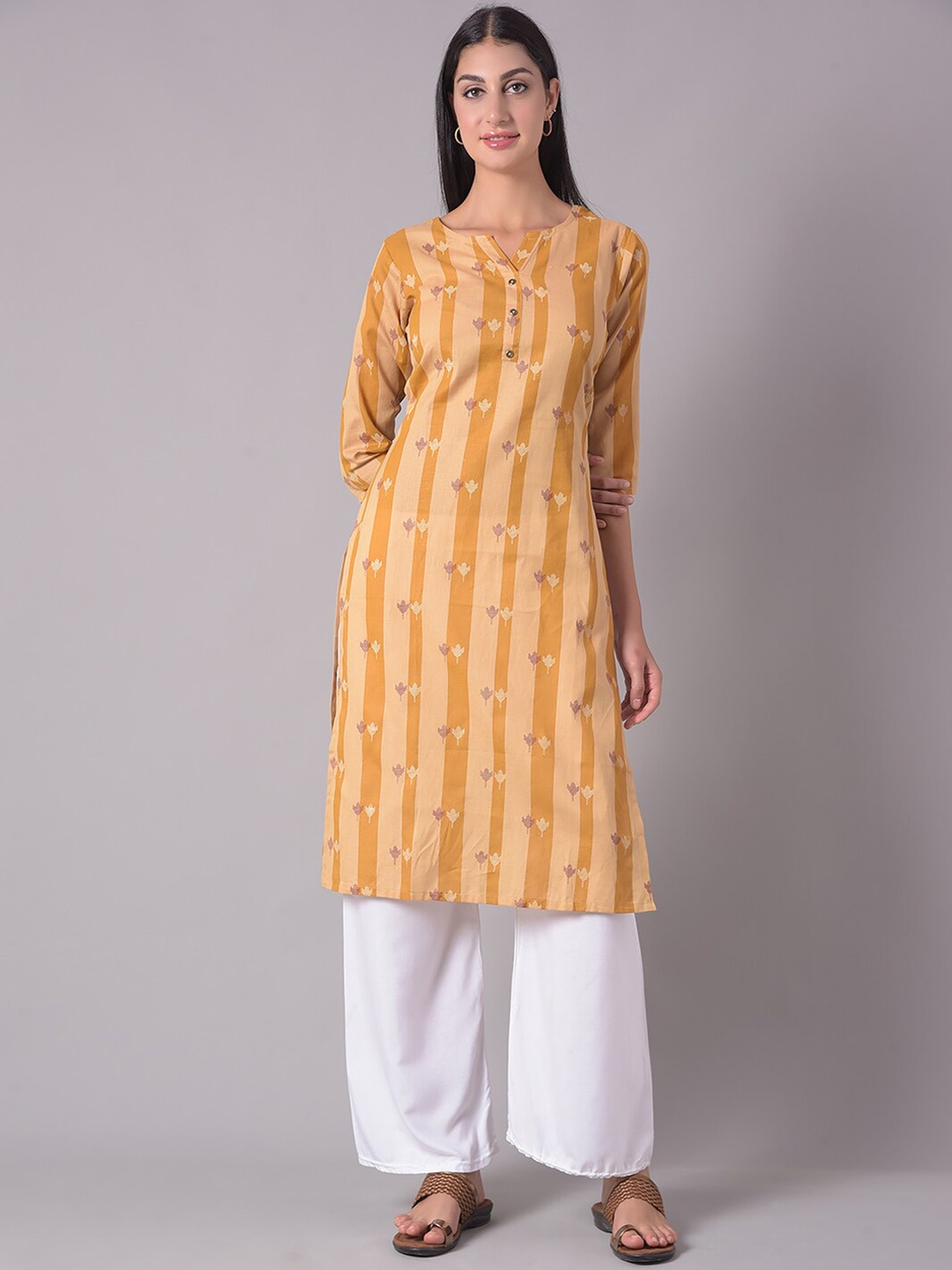 

Dollar Missy Ethnic Motifs Printed Straight Kurta, Yellow