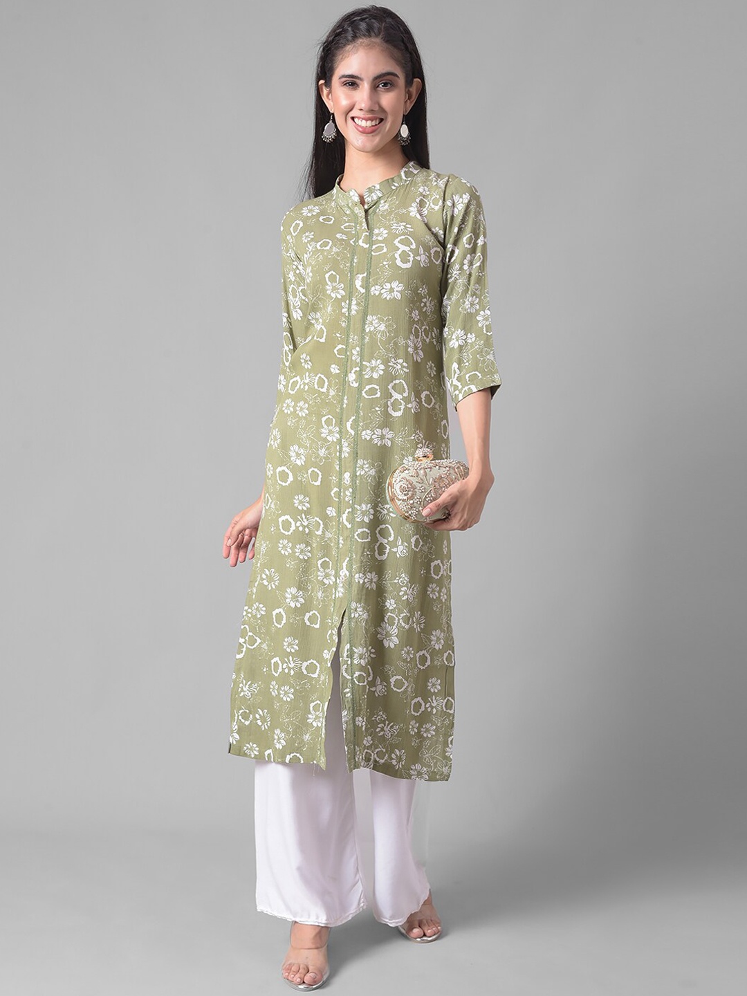 

Dollar Missy Floral Printed Mandarin Collar Kurta, Green