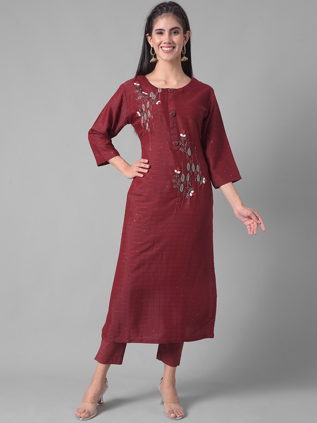 

Dollar Missy Embellished Thread Work Straight Kurta, Maroon