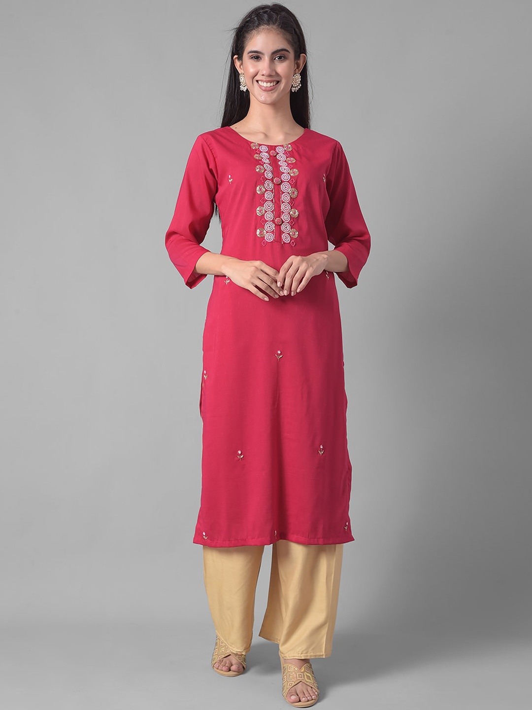 

Dollar Missy Embellished Bead Work Straight Kurta, Pink