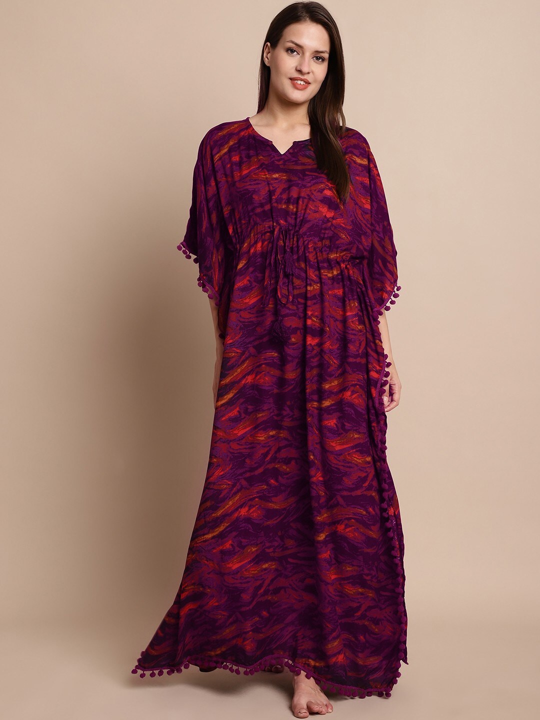 

Secret Wish Abstract Printed Kaftan Nightdress, Red