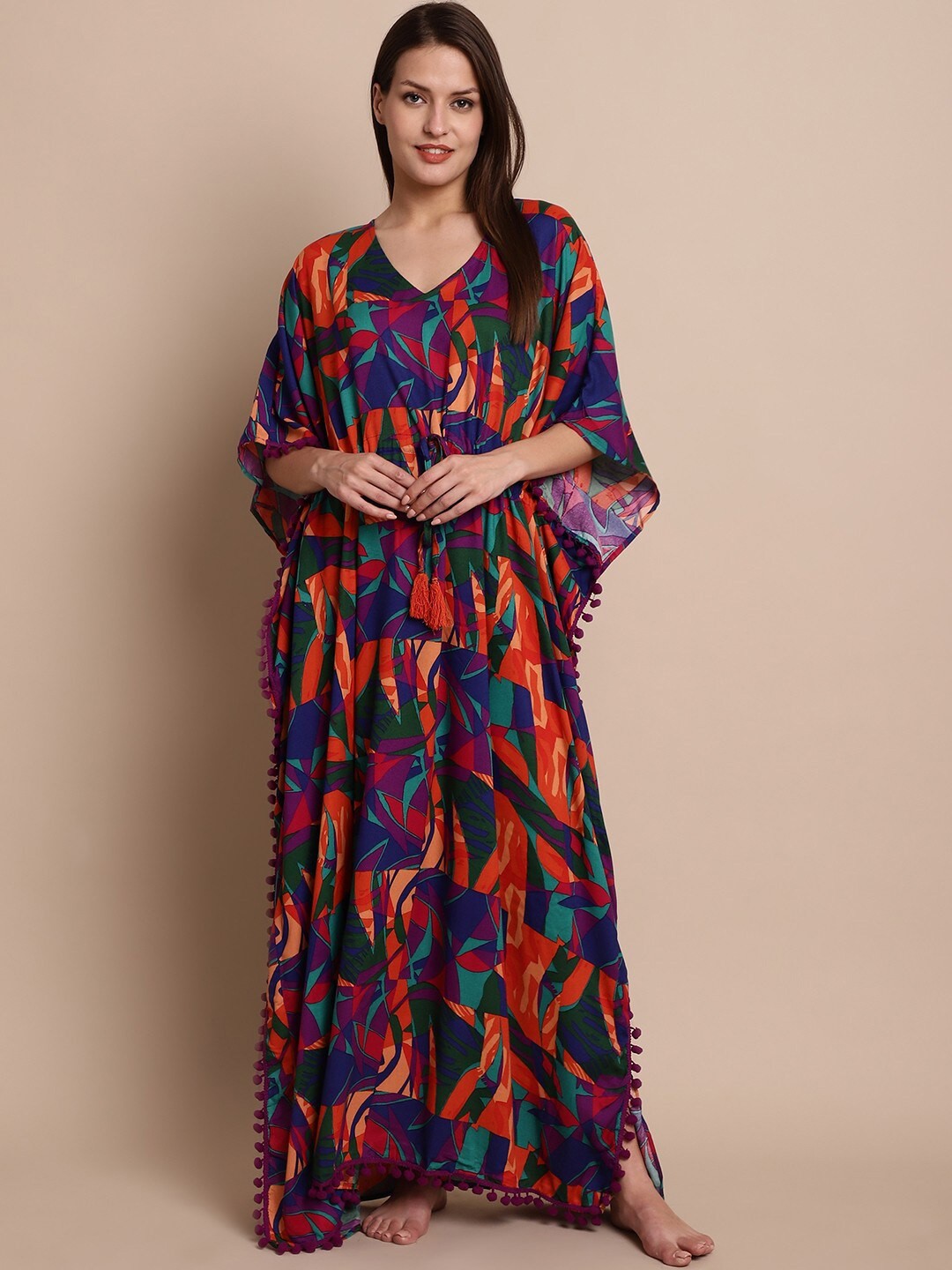 

Secret Wish Abstract Printed Kaftan Nightdress, Red