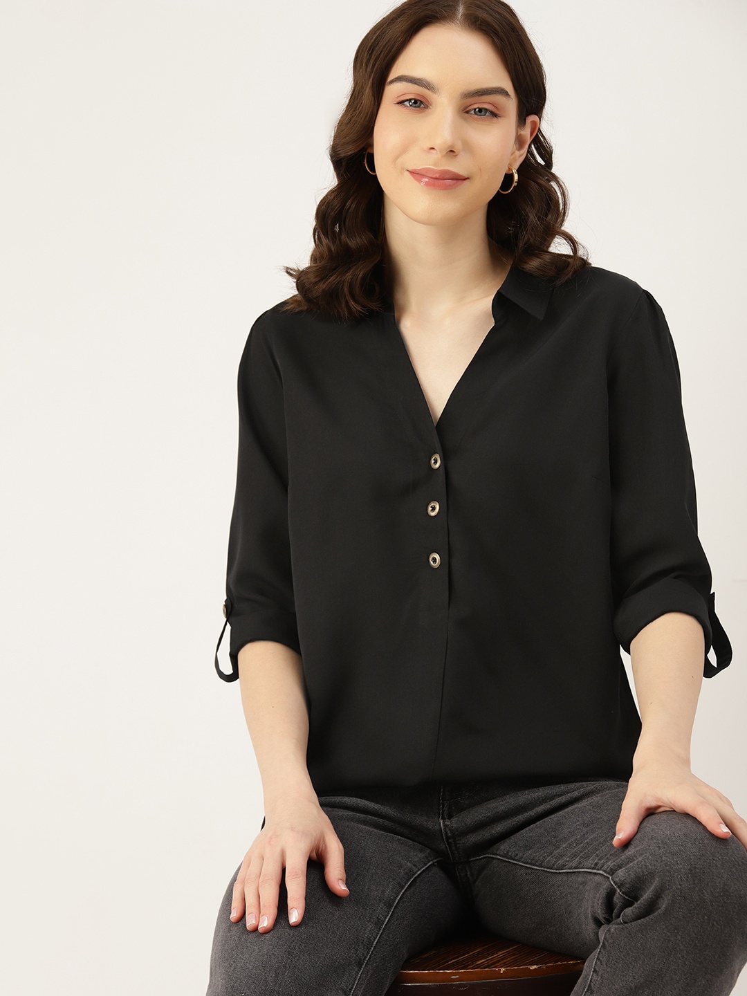 

DressBerry Opaque Casual Shirt, Black