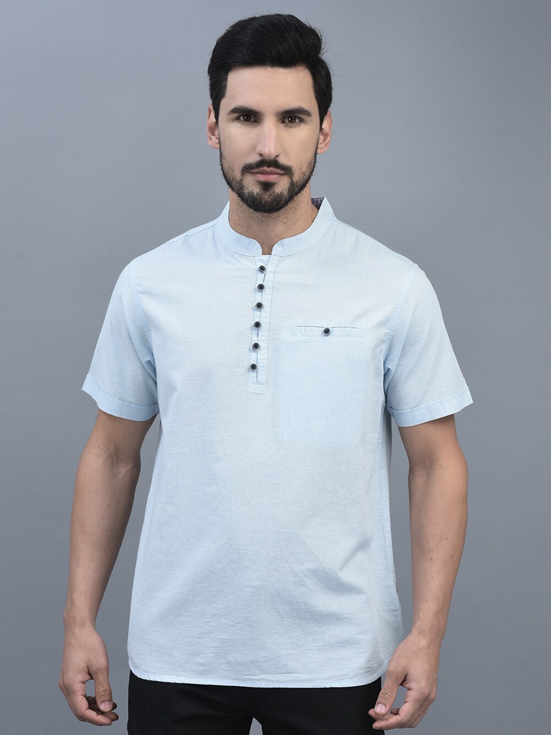 

CANOE Mandarin Collar Casual Pure Cotton T-shirt, Blue