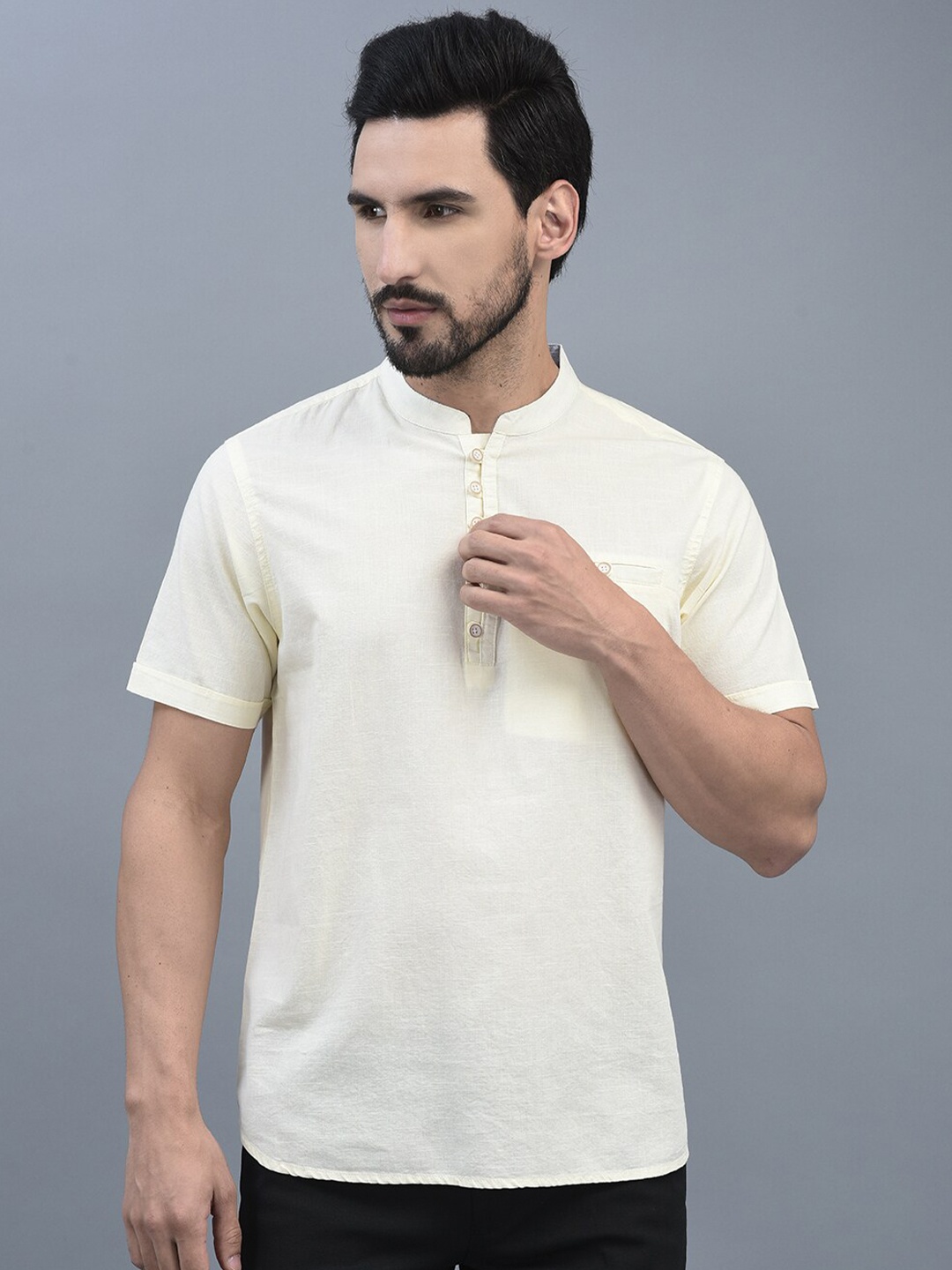 

CANOE Mandarin Collar Pure Cotton Casual Shirt, Yellow