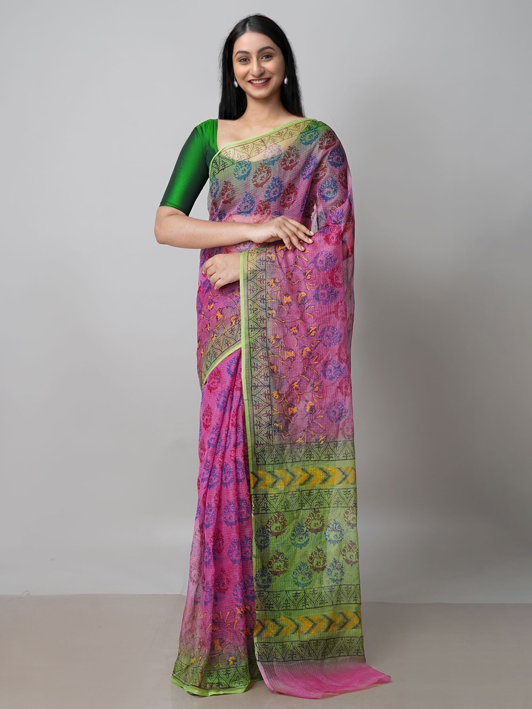 

Unnati Silks Ethnic Motifs Printed Pure Cotton Kota Saree, Pink