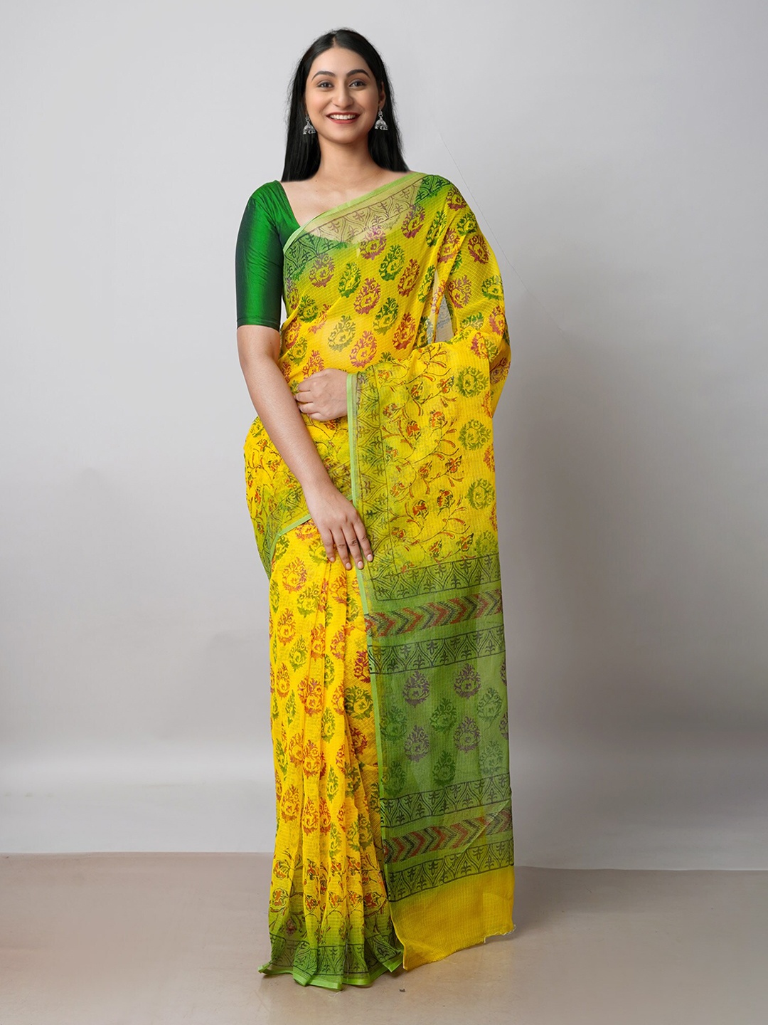 

Unnati Silks Ethnic Motifs Printed Pure Cotton Kota Saree, Yellow