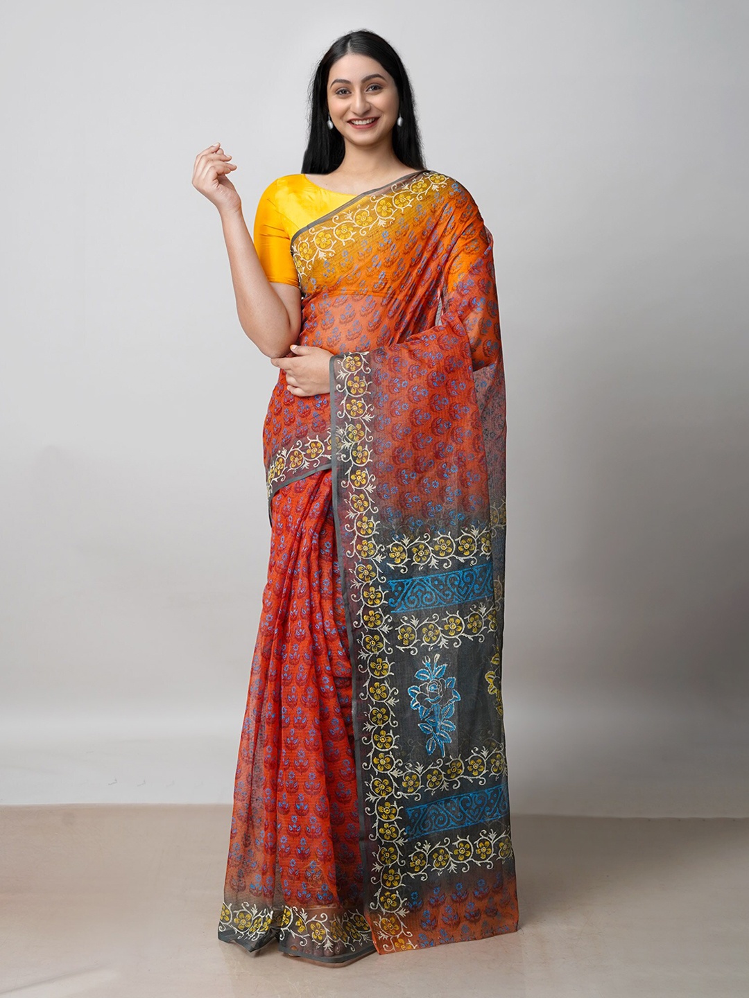 

Unnati Silks Ethnic Motifs Printed Pure Cotton Kota Saree, Red