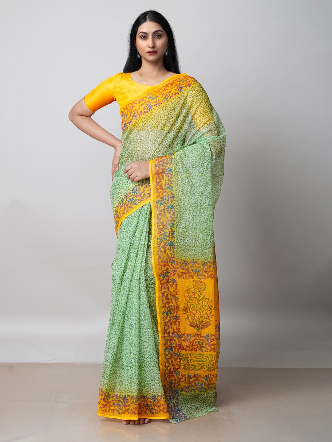 

Unnati Silks Ethnic Motifs Printed Pure Cotton Kota Saree, Green