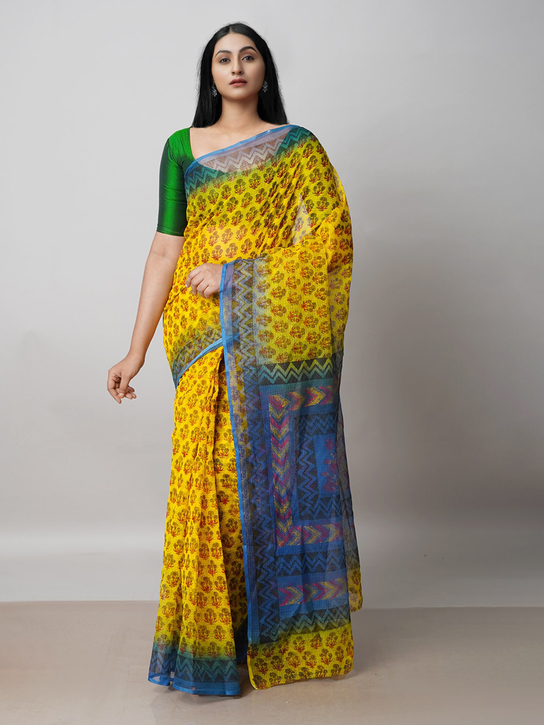 

Unnati Silks Ethnic Motifs Printed Pure Cotton Kota Saree, Yellow