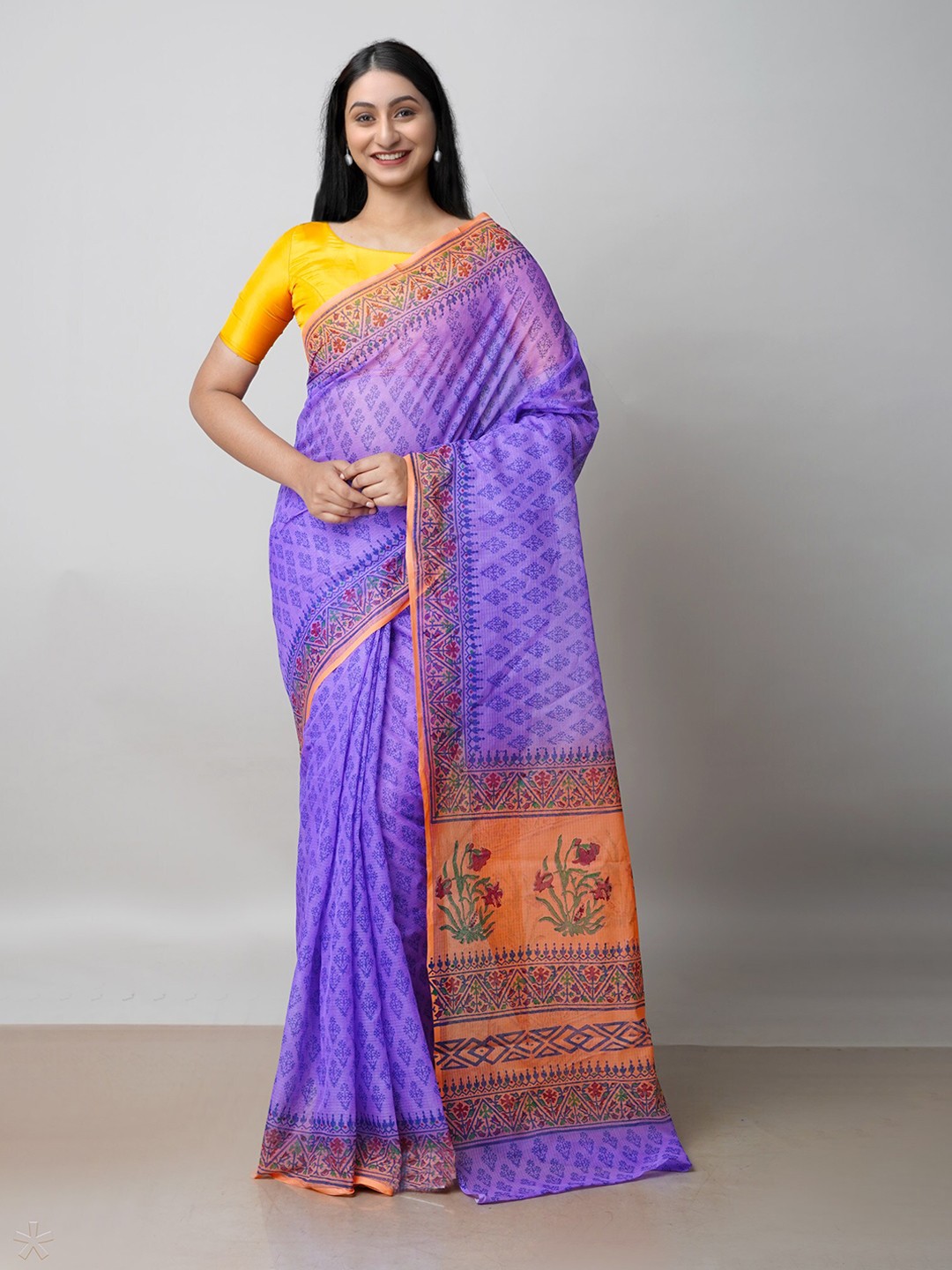 

Unnati Silks Ethnic Motifs Printed Pure Cotton Kota Saree, Purple
