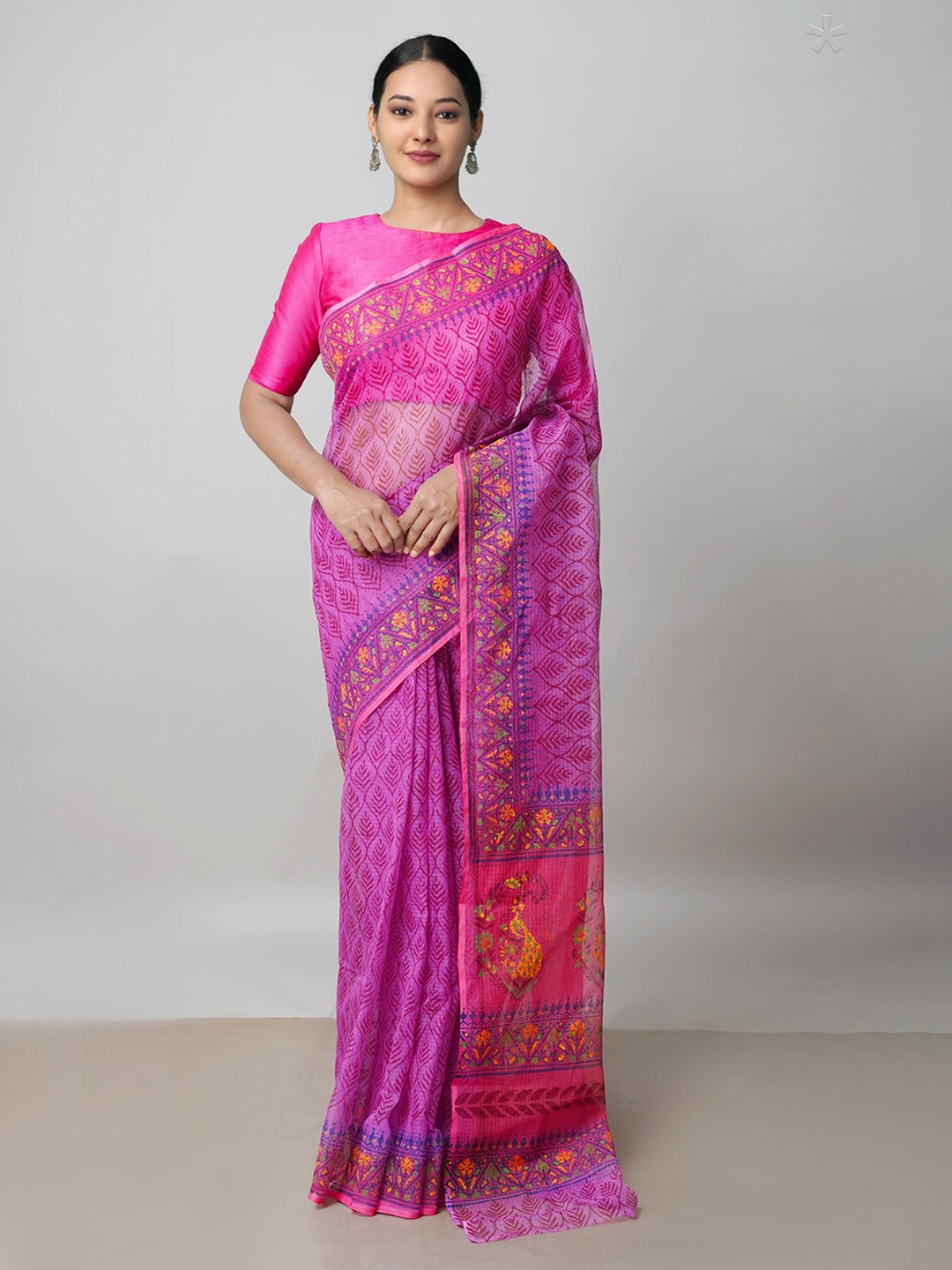 

Unnati Silks Ethnic Motifs Printed Pure Cotton Kota Saree, Pink