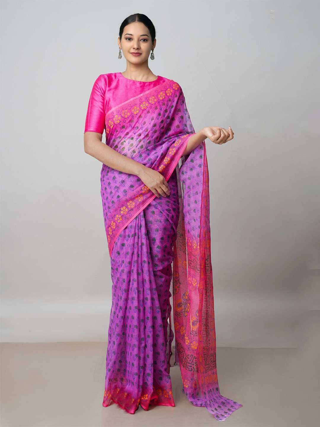 

Unnati Silks Ethnic Motifs Printed Pure Cotton Kota Saree, Pink