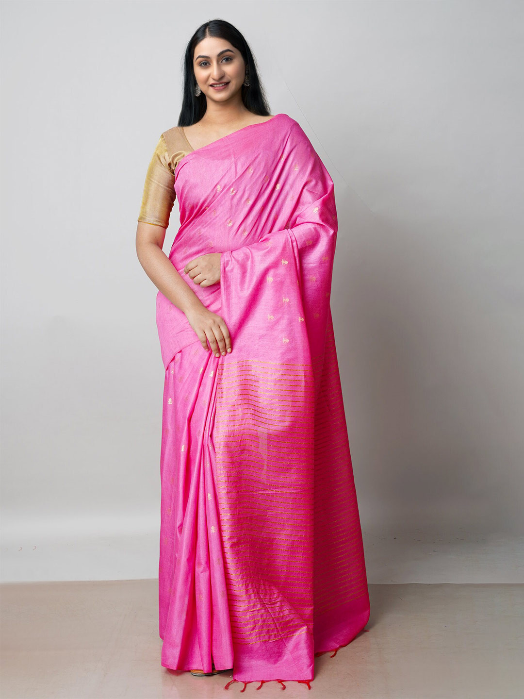 

Unnati Silks Woven Design Zari Silk Cotton Chanderi Saree, Pink