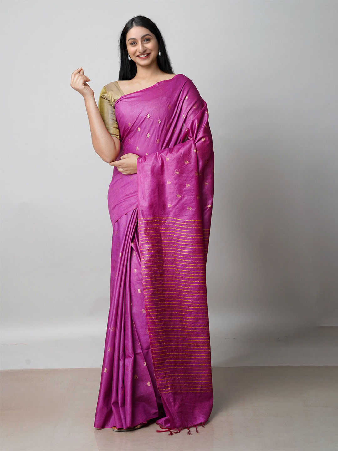 

Unnati Silks Woven Design Zari Silk Cotton Chanderi Saree, Pink