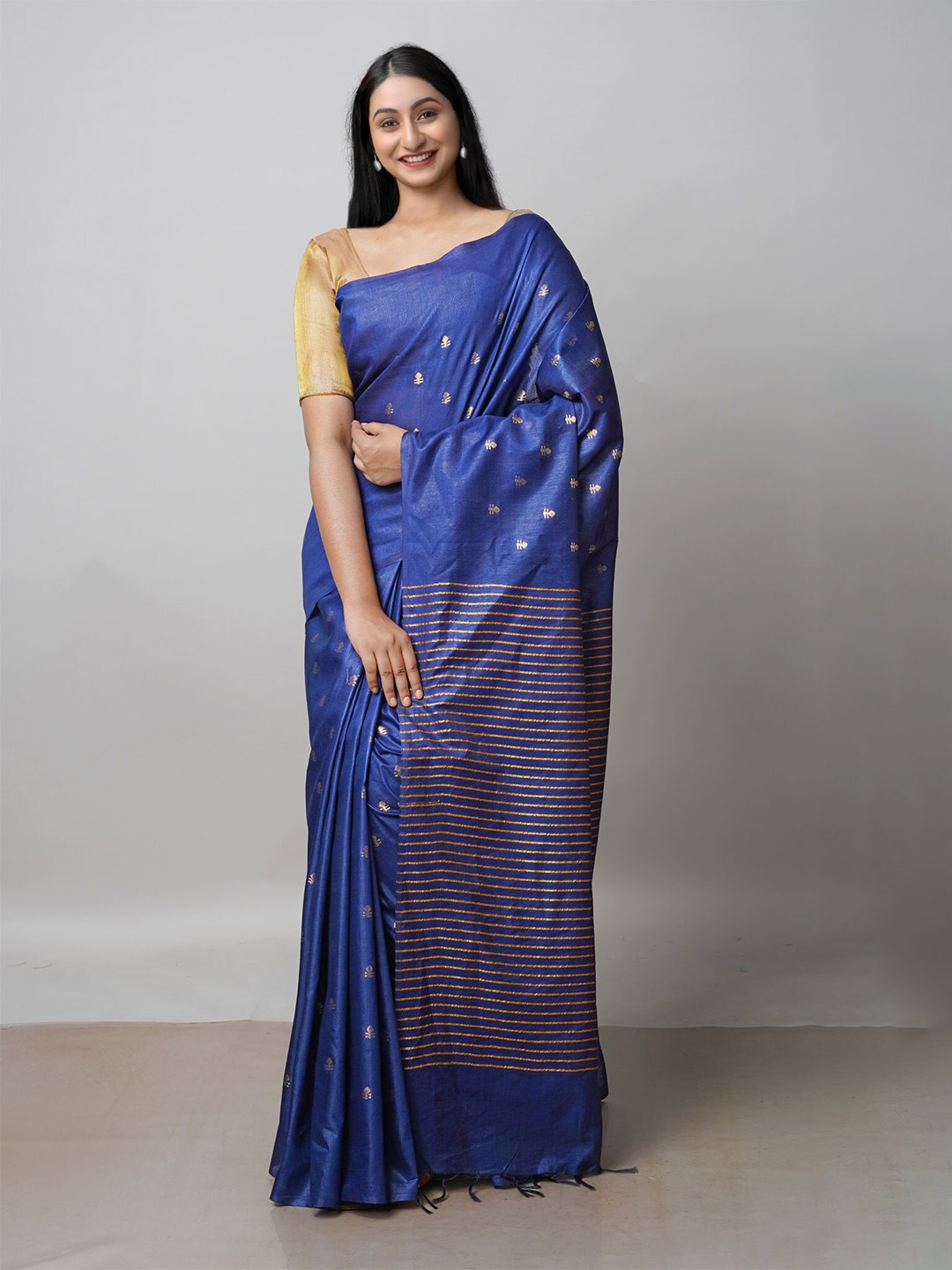 

Unnati Silks Woven Design Zari Silk Cotton Chanderi Saree, Navy blue