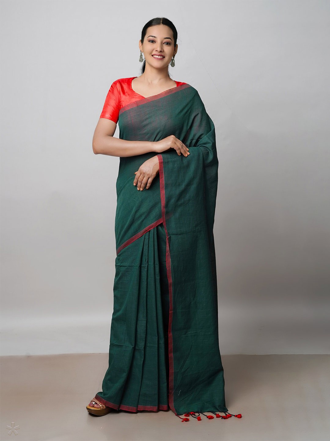

Unnati Silks Pure Linen Jamdani Saree, Green