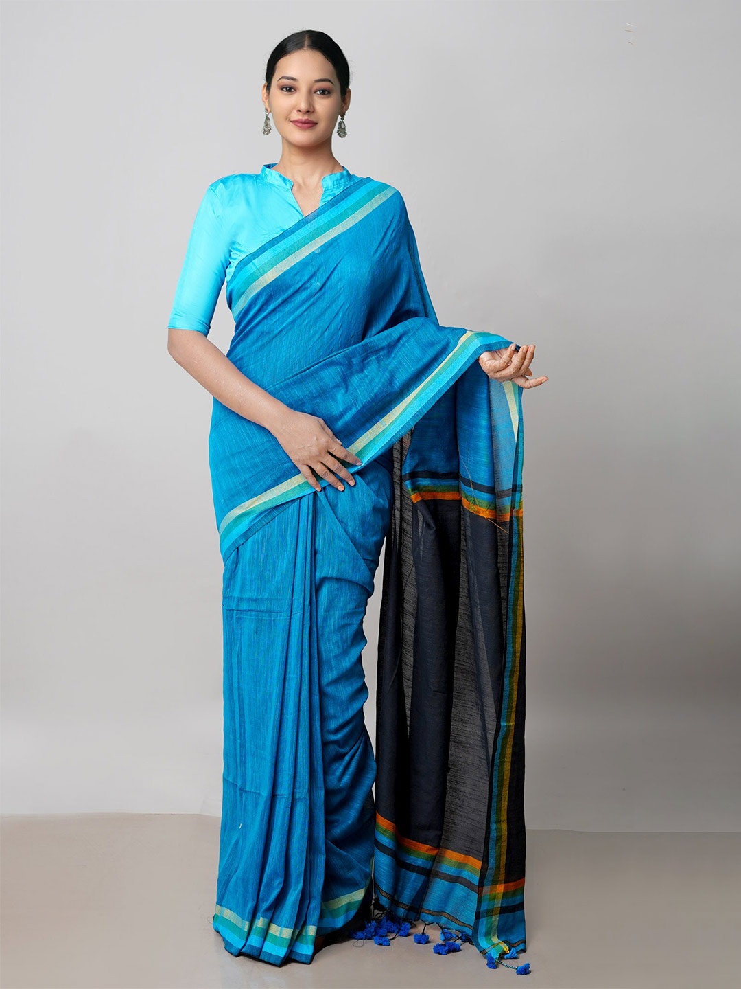 

Unnati Silks Pure Linen Jamdani Saree, Blue