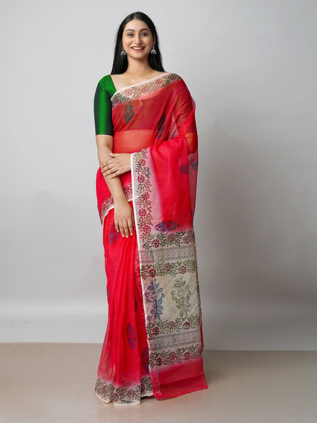

Unnati Silks Ethnic Motifs Printed Pure Cotton Kota Saree, Red