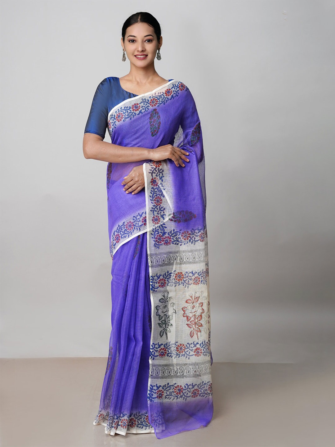 

Unnati Silks Ethnic Motifs Printed Pure Cotton Kota Saree, Blue