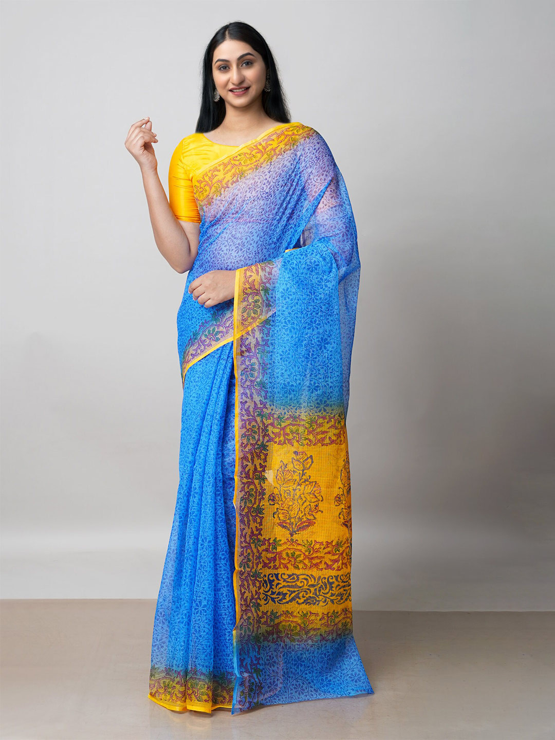 

Unnati Silks Floral Pure Cotton Kota Saree, Blue