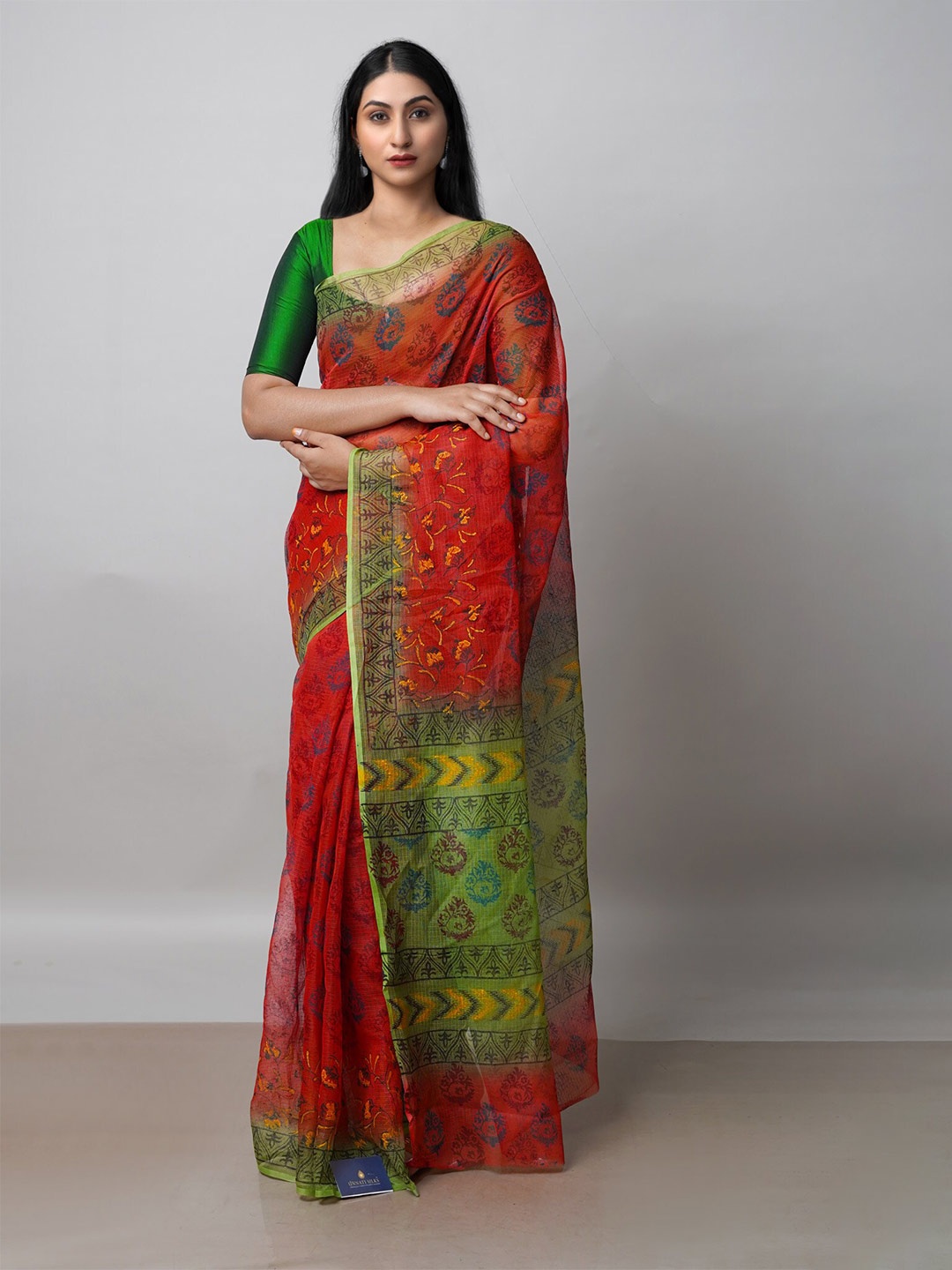 

Unnati Silks Red & Green Ethnic Motifs Pure Cotton Kota Saree