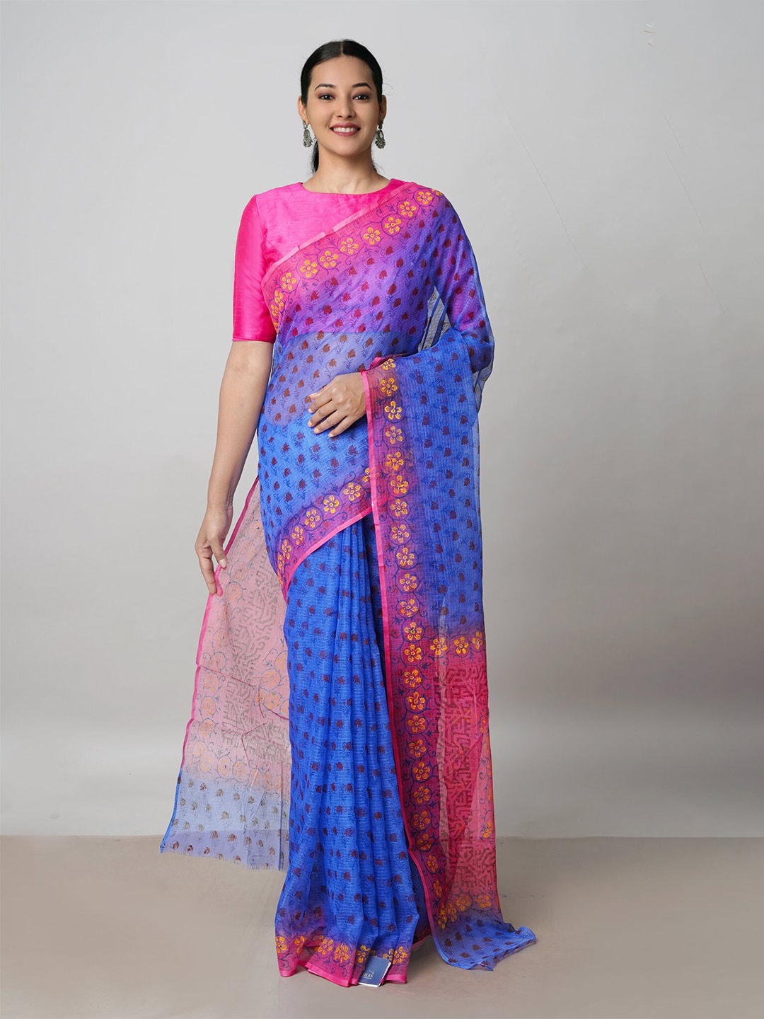 

Unnati Silks Floral Pure Cotton Kota Saree, Blue