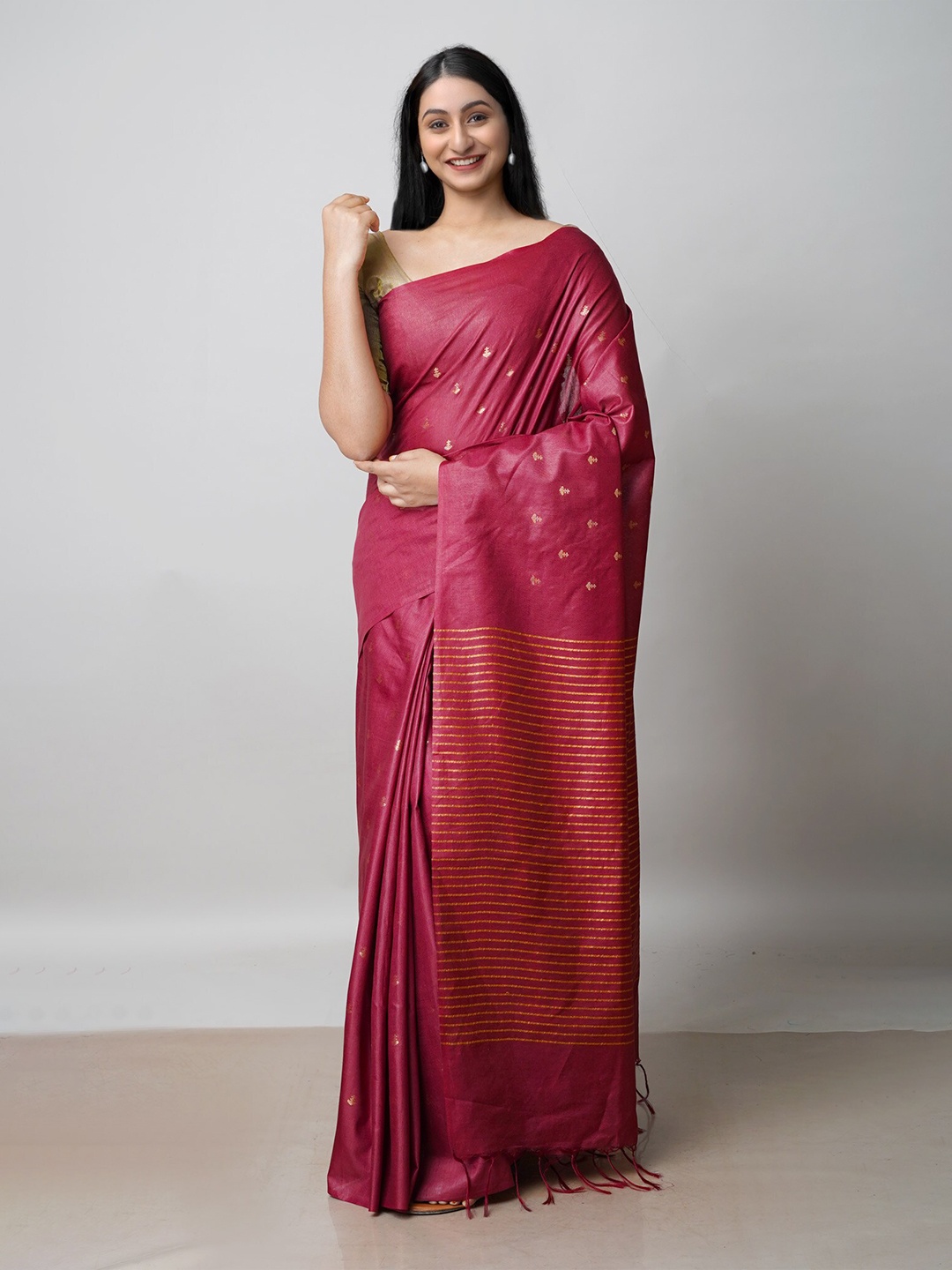 

Unnati Silks Floral Woven Design Zari Silk Cotton Chanderi Saree, Maroon