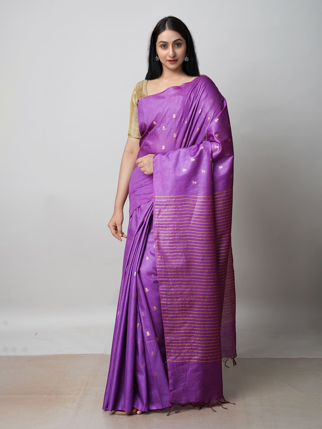 

Unnati Silks Floral Woven Design Zari Silk Cotton Chanderi Saree, Purple