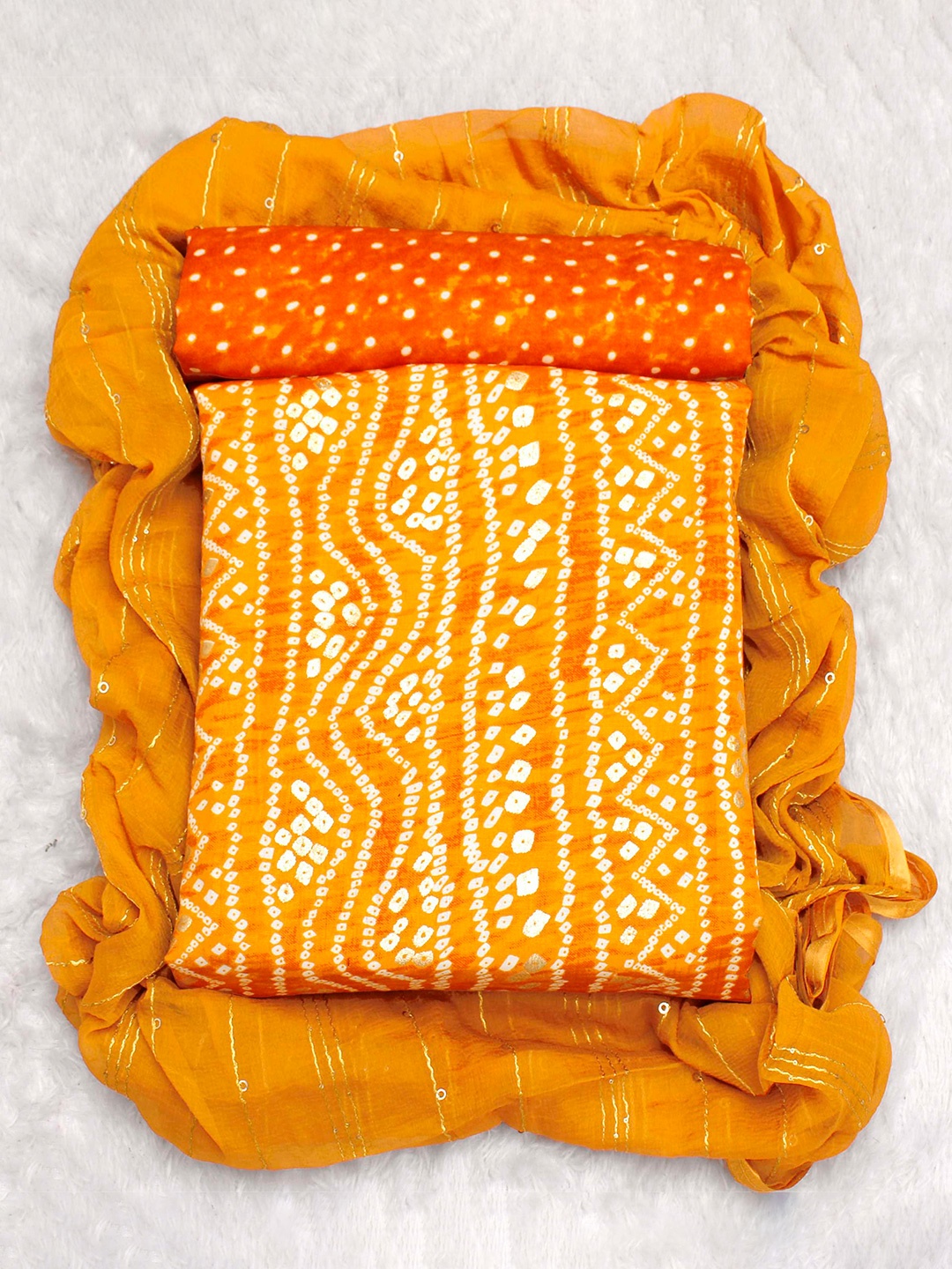 

KALINI Bandhani Printed Unstitched Dress Material, Yellow