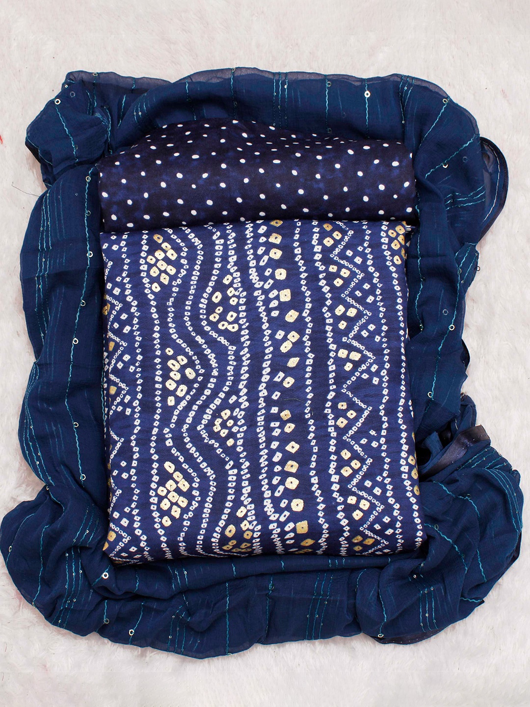 

KALINI Bandhani Printed Unstitched Dress Material, Blue