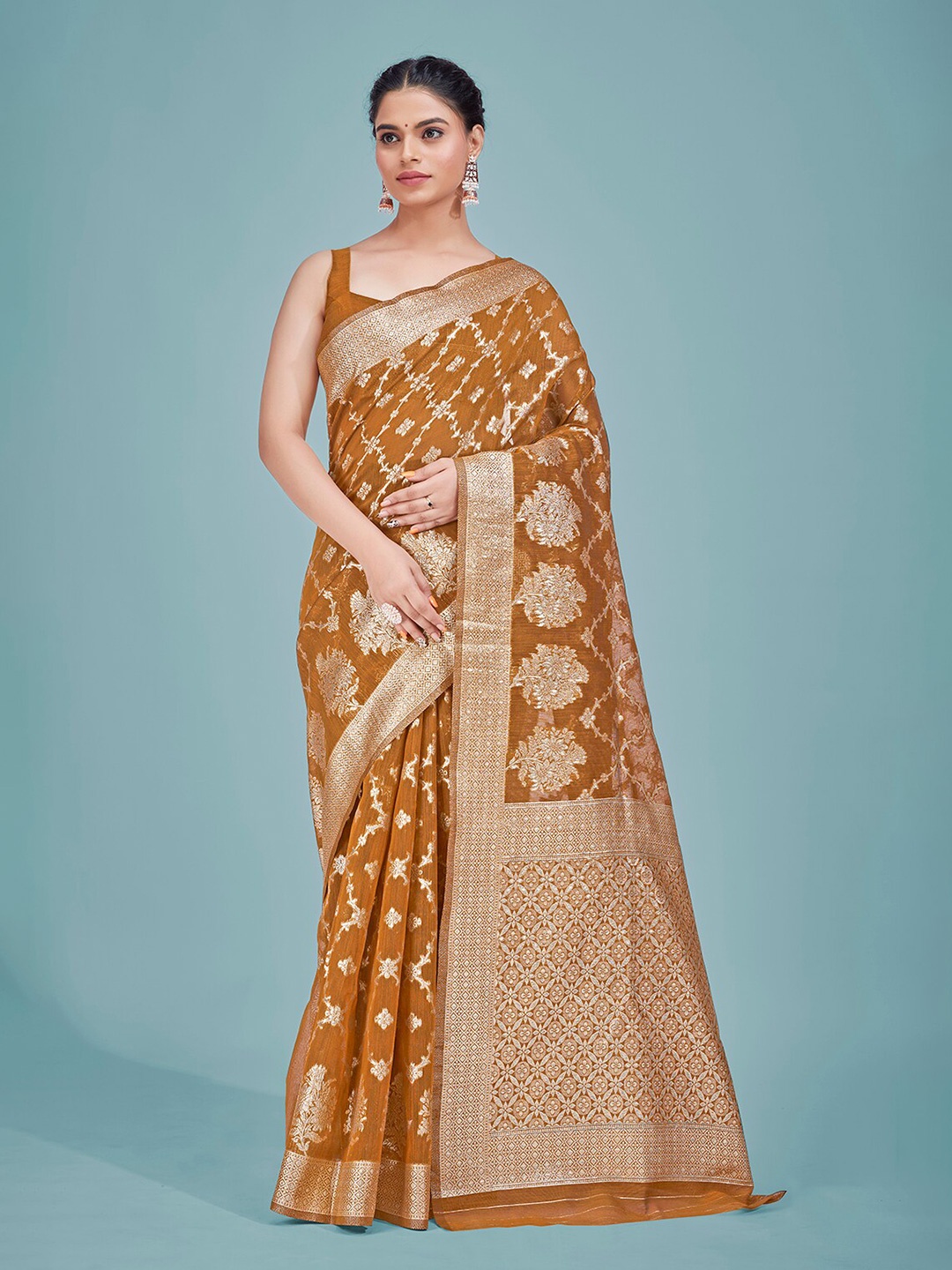 

MONJOLIKA FASHION Ethnic Motifs Woven Design Zari Banarasi Saree, Mustard