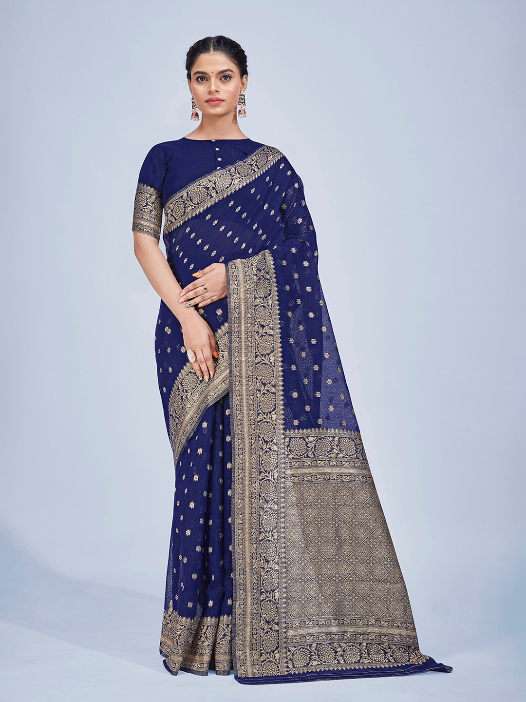 

MONJOLIKA FASHION Ethnic Motifs Woven Design Zari Banarasi Saree, Navy blue