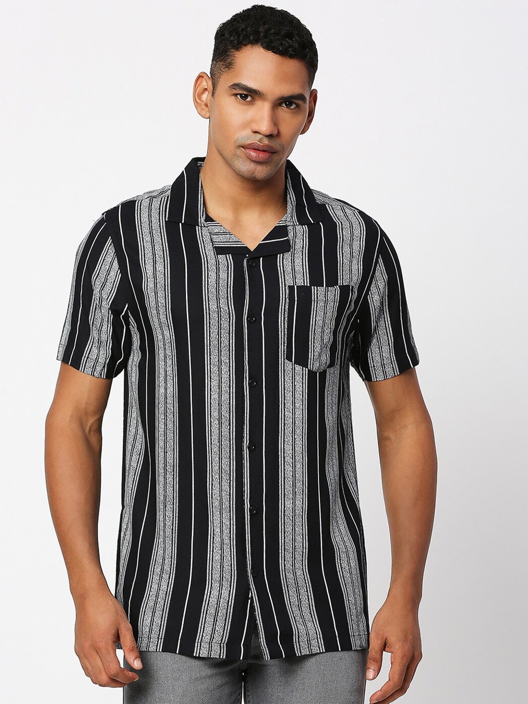 

MOD ECRU Striped Casual Shirt, Black
