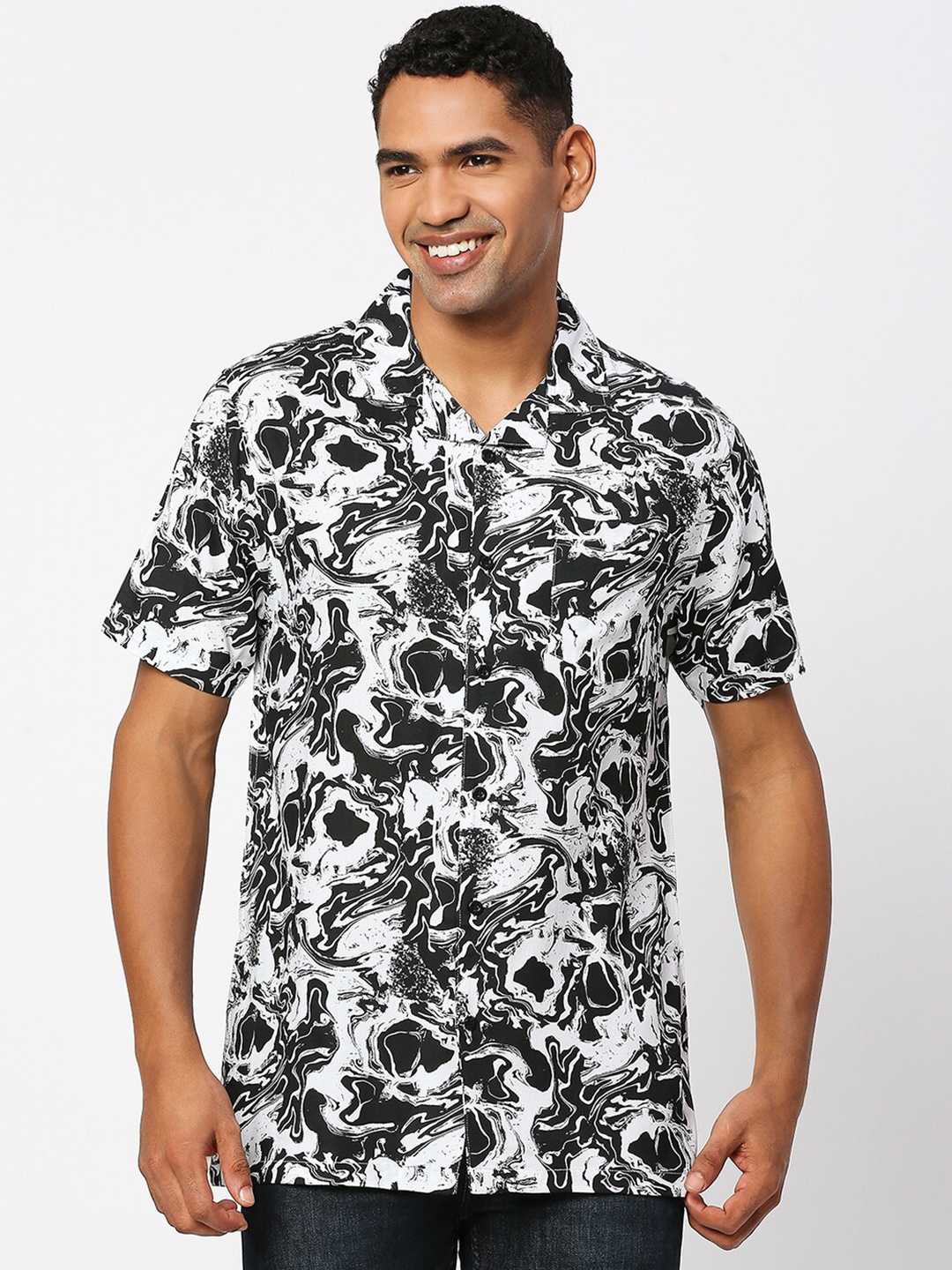 

MOD ECRU Abstract Printed Casual Shirt, Black